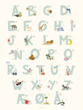 Indlæs billede til gallerivisning Alphabet, blue Danish - poster: 30x40 cm