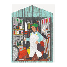 Indlæs billede til gallerivisning Mand i skur Die Cut Card