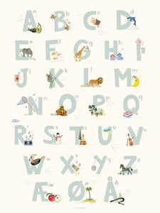 Alphabet, blue Danish - poster: 30x40 cm