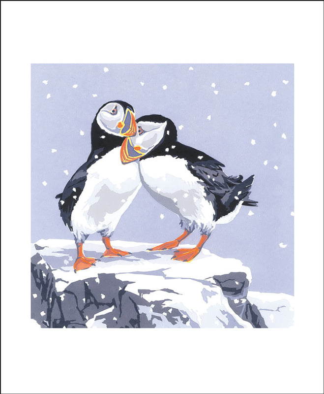 Kort “Snowy Puffins”