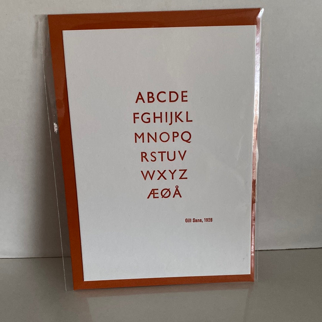 Alfabetet trykt med Gill Sans - enkeltkort